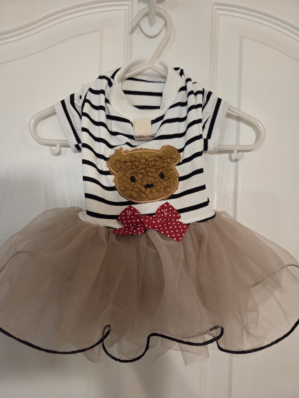 Striped Bear Applique Tutu Dress with Red Bow (Puppy)